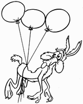 coloriage coyote attache a des ballons